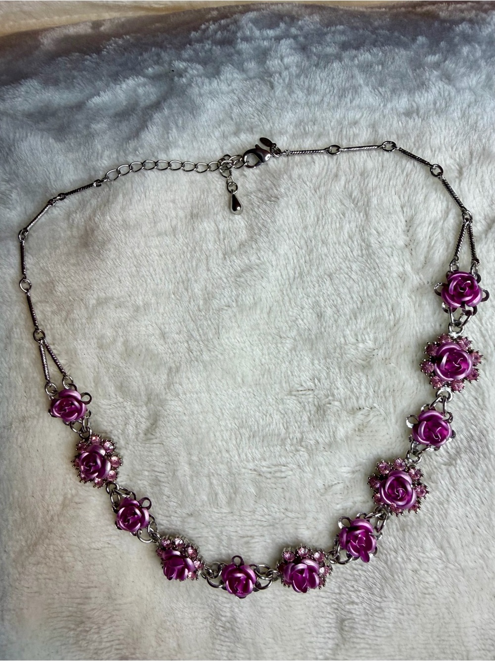 Avon Silver-Tone Purple Rose Necklace